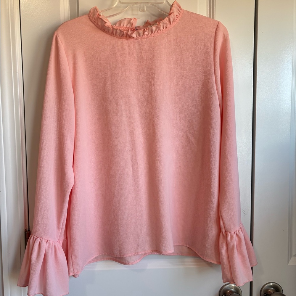 BN6 Adrienne Vittadini Ethereal Ruffle Blouse Blush‎ Pink Dainty Feminine Large - Picture 5 of 7